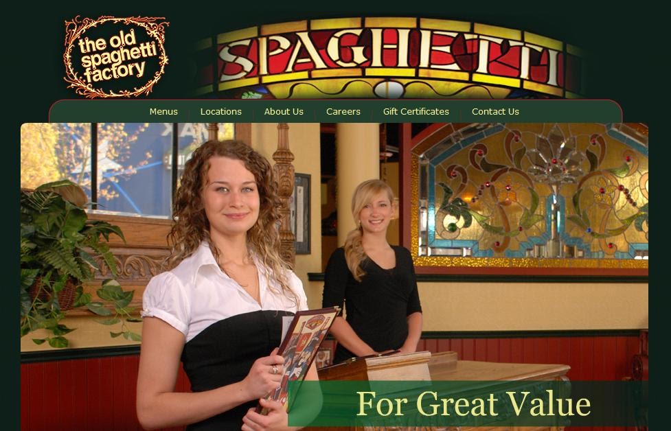Group Take Out The Old Spaghetti Factory family restaurants offer a unique family friendly dining experience and delicious Italian food. We serve you a complete meal, which includes bread, soup or salad, and dessert. We have banquet rooms and catering available for your special events.